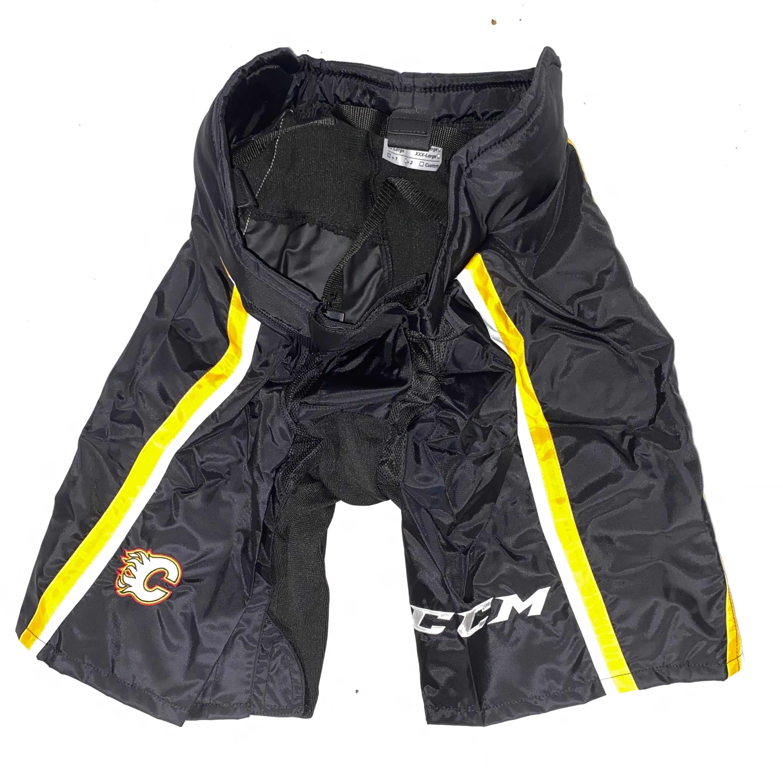CCM PP90 - Pantalon de survêtement Pro Stock de la LNH neuf - Flames de Calgary (noir/jaune/blanc)